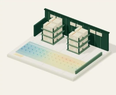 The discrete magnetic samples from the sensing stage gradually interpolate into a continuous colored reference map. No robot is shown.